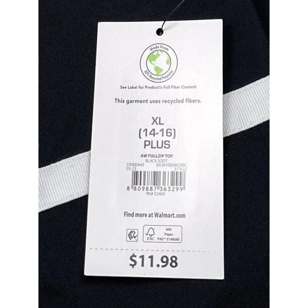 ATHLETIC WORKS Kids XL (14-16) Plus Black Soot Stripe Full-Zip TRACK JACKET NWT
